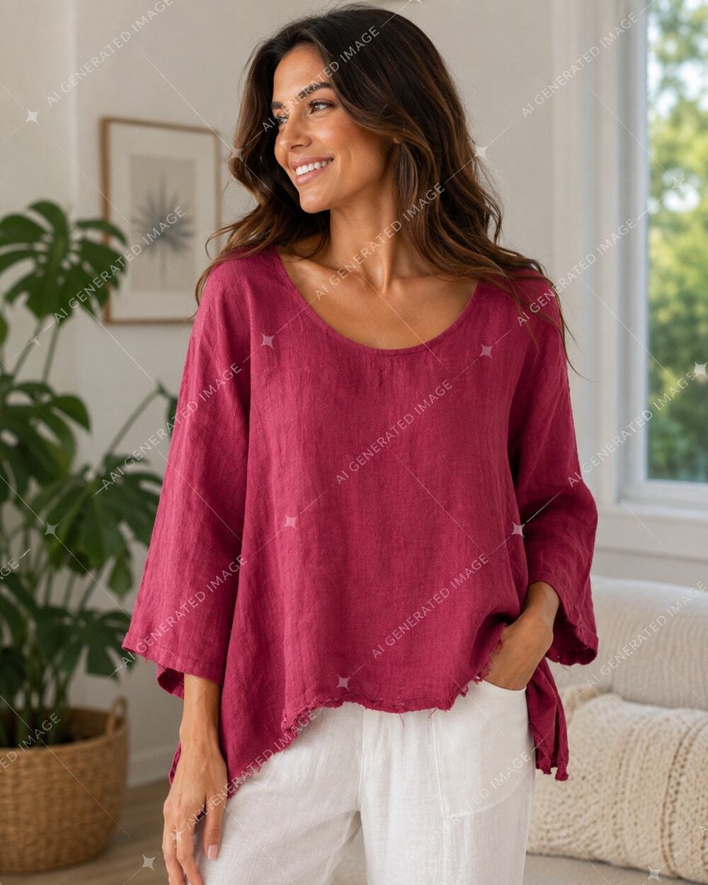 JS Millenium Linen Top Womens Berry Pink Lagenlook Oversized Boho Made Italy XL
